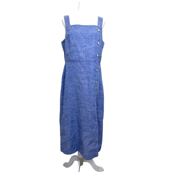 J.McLaughlin Women's Sleeveless Midi Dress Blue Linen Side-Slit Size 14 - Picture 1 of 9